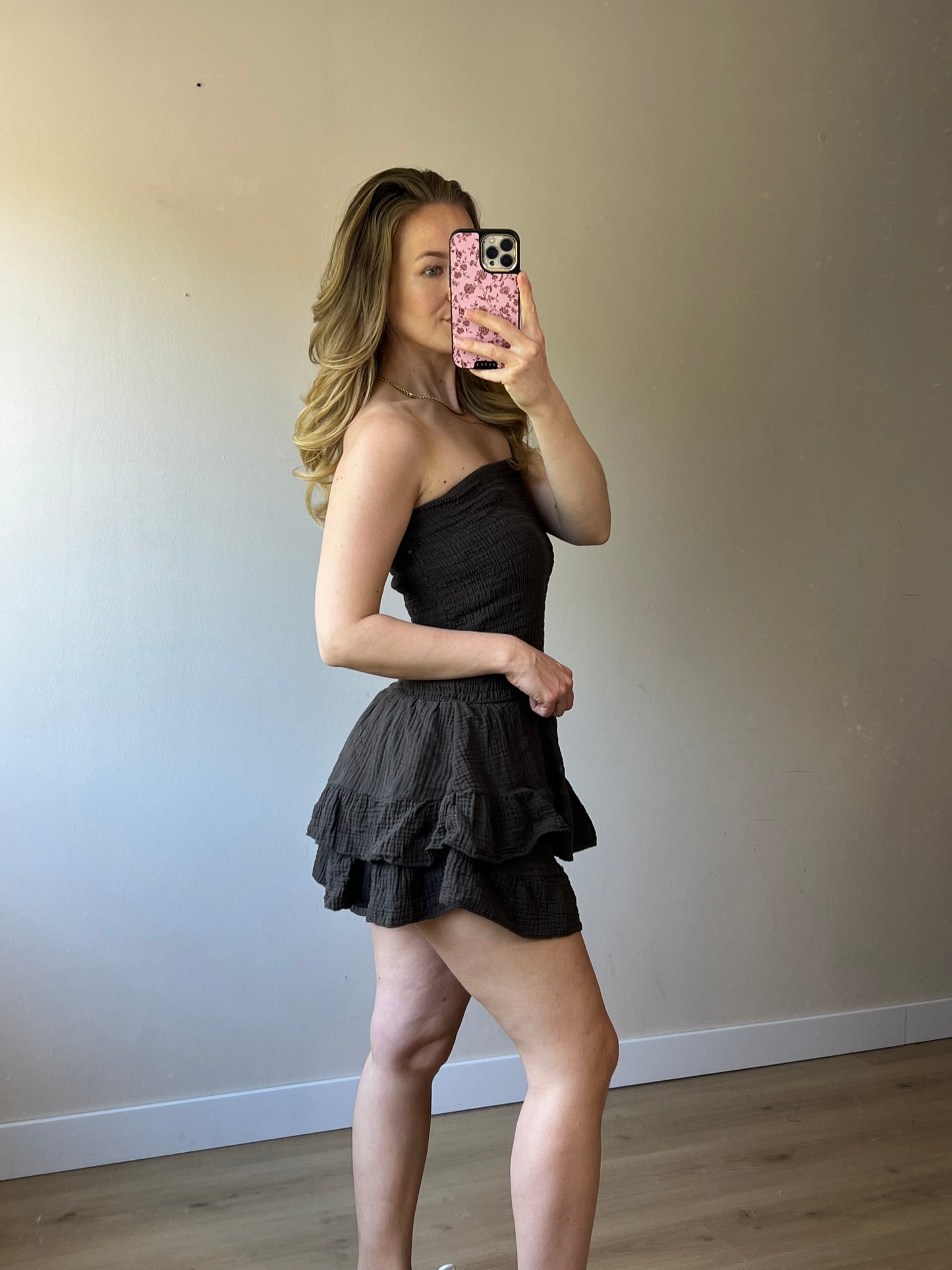 Off Shoulder Cotton Playsuit Brown