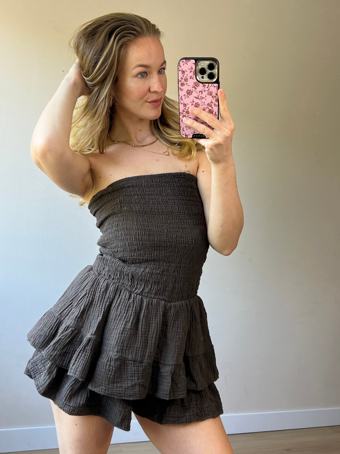 Off Shoulder Cotton Playsuit Brown