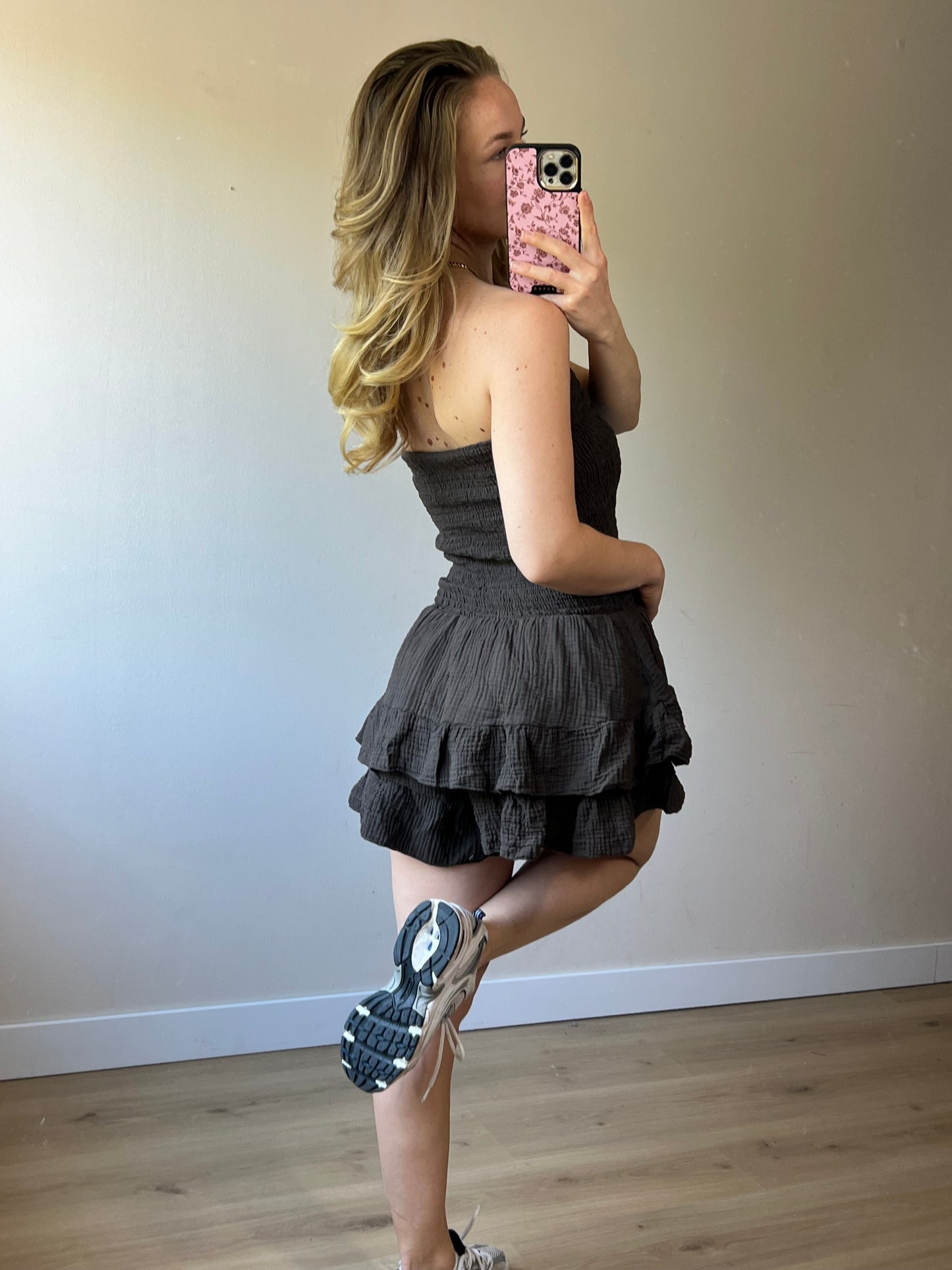 Off Shoulder Cotton Playsuit Brown