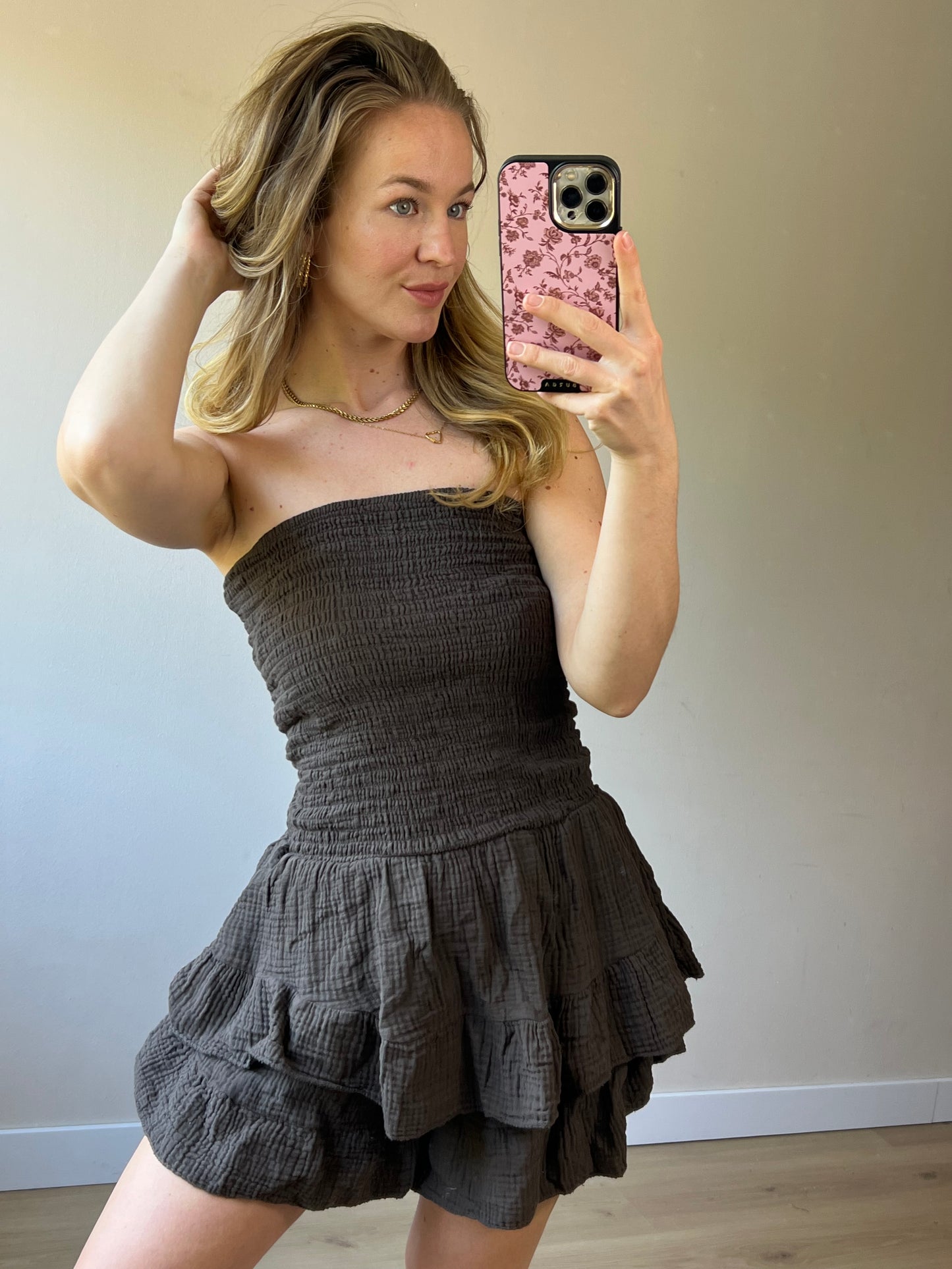 Off Shoulder Cotton Playsuit Brown