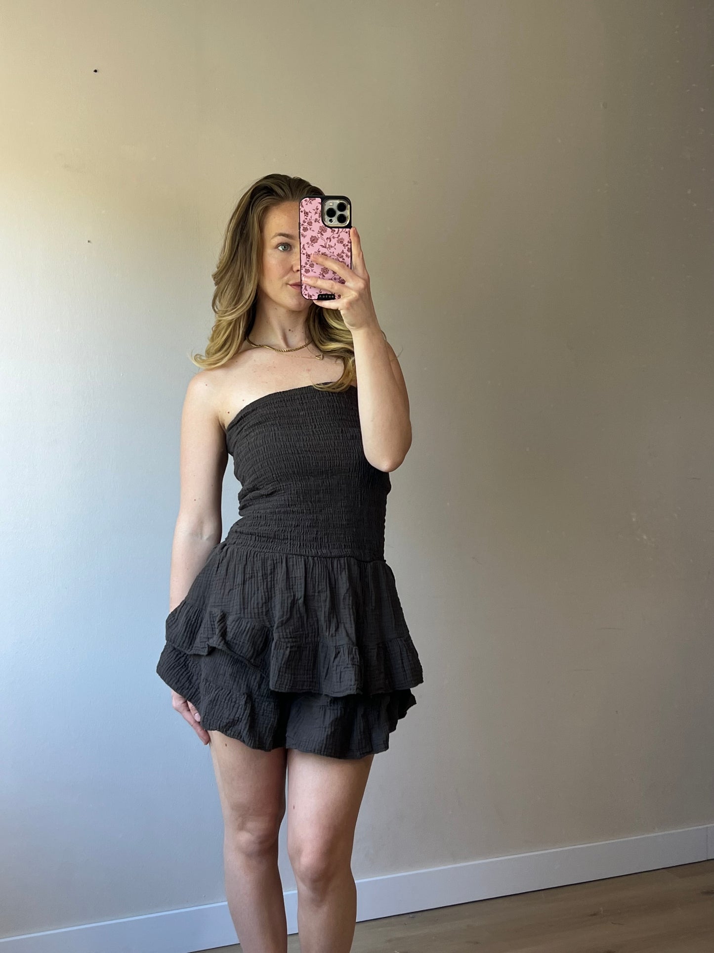 Off Shoulder Cotton Playsuit Brown