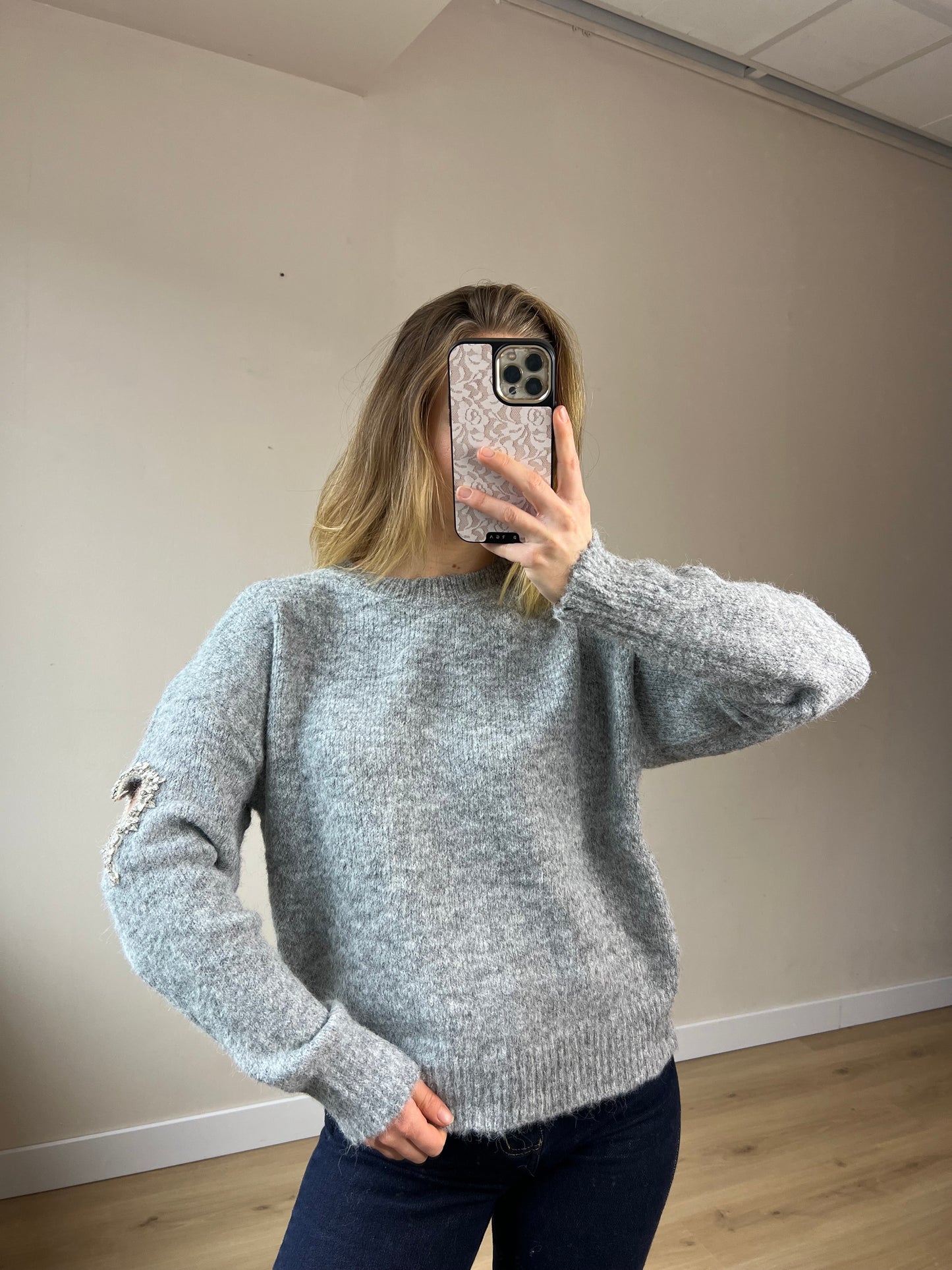 Heart Strass Sweater Grey