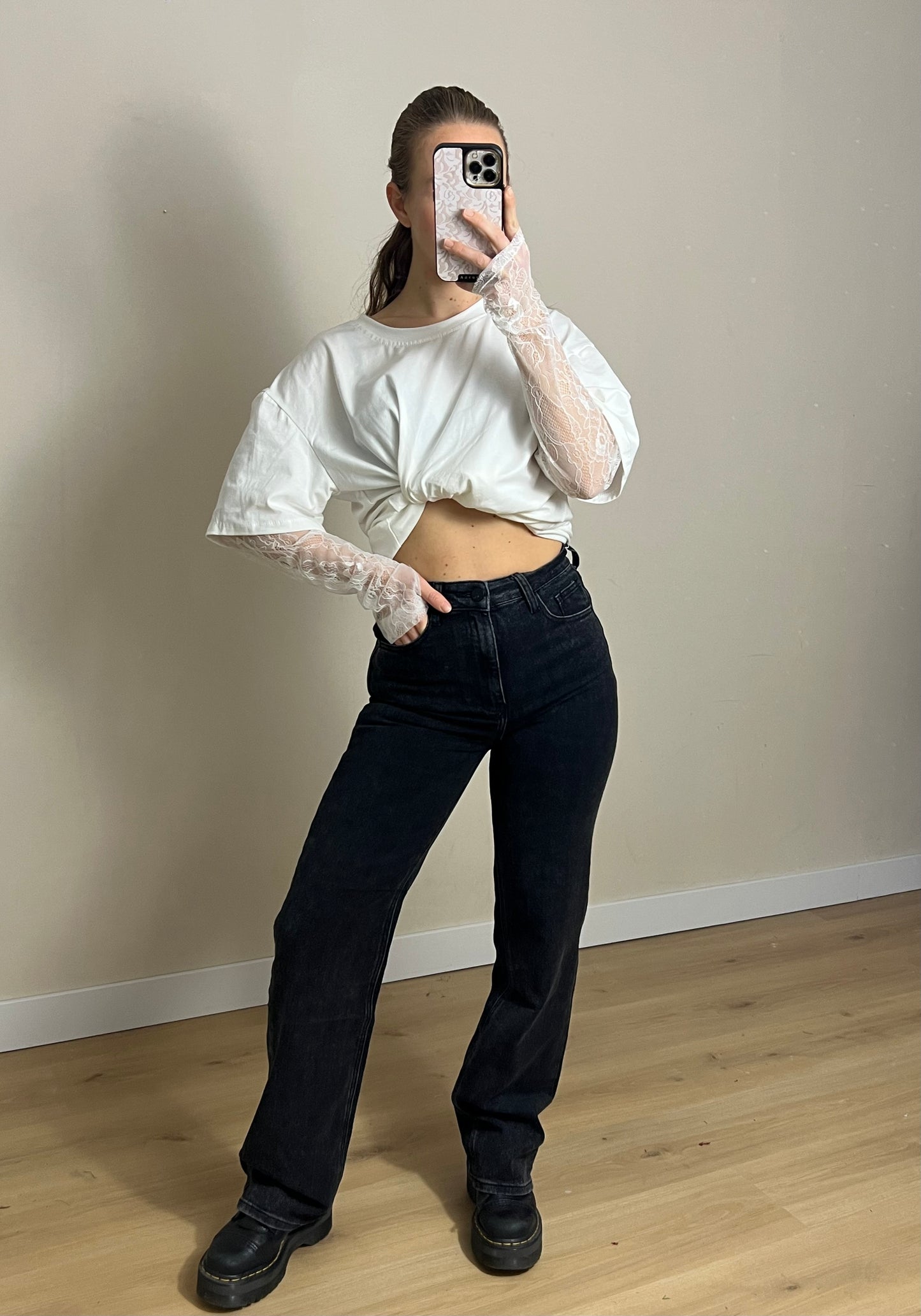 Wide Leg Jeans Stretch Black