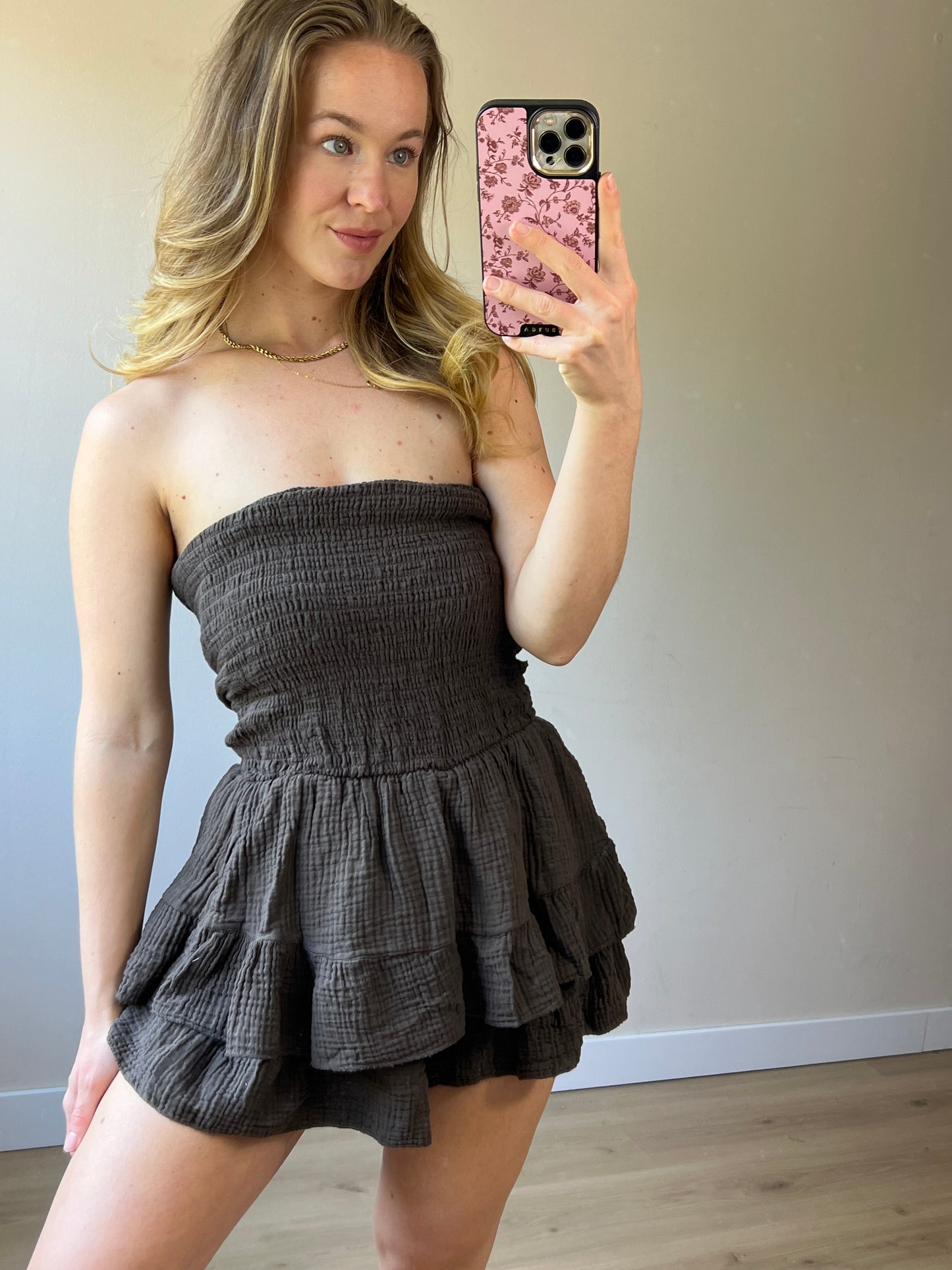 Off Shoulder Cotton Playsuit Brown