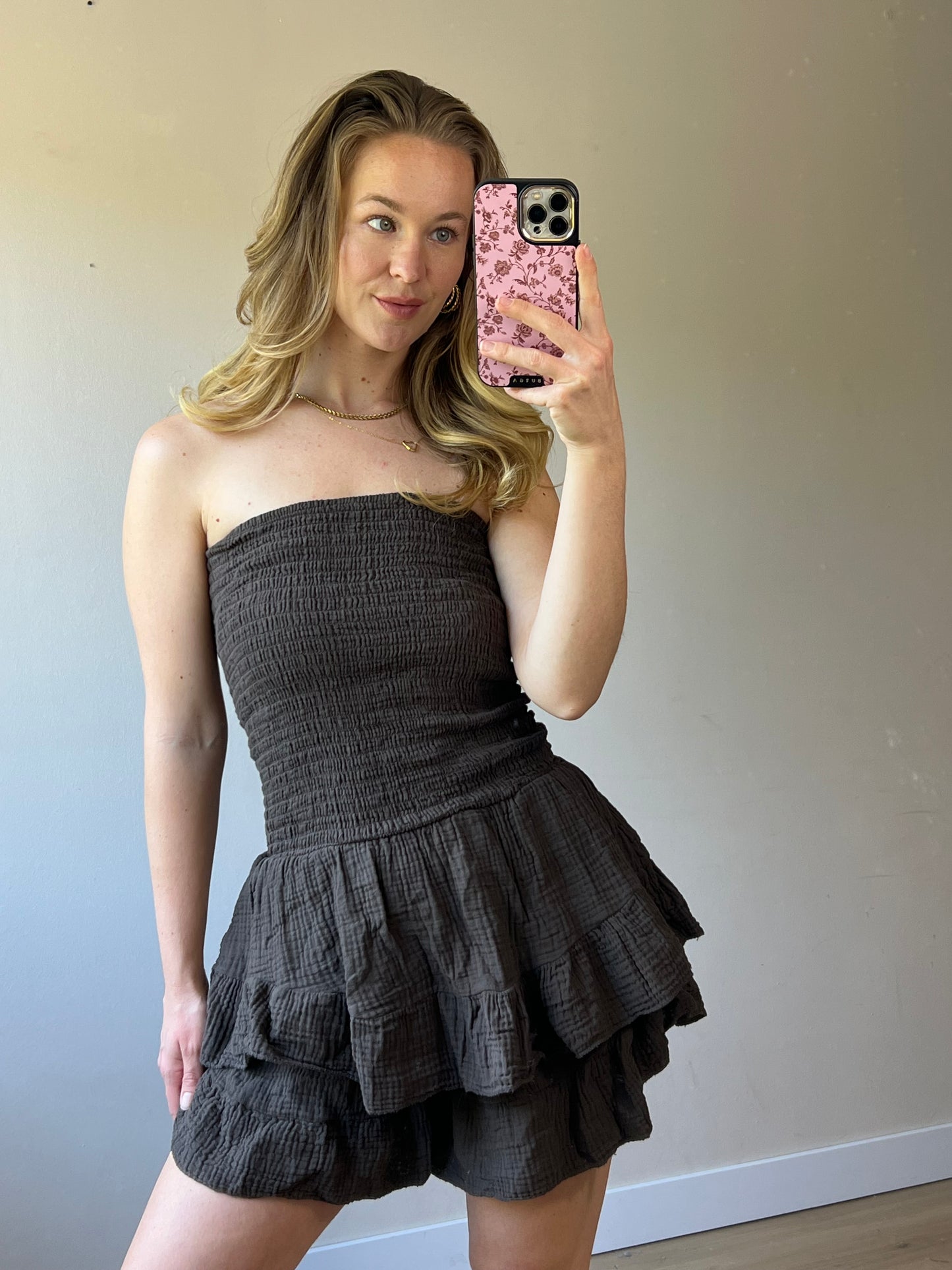 Off Shoulder Cotton Playsuit Brown