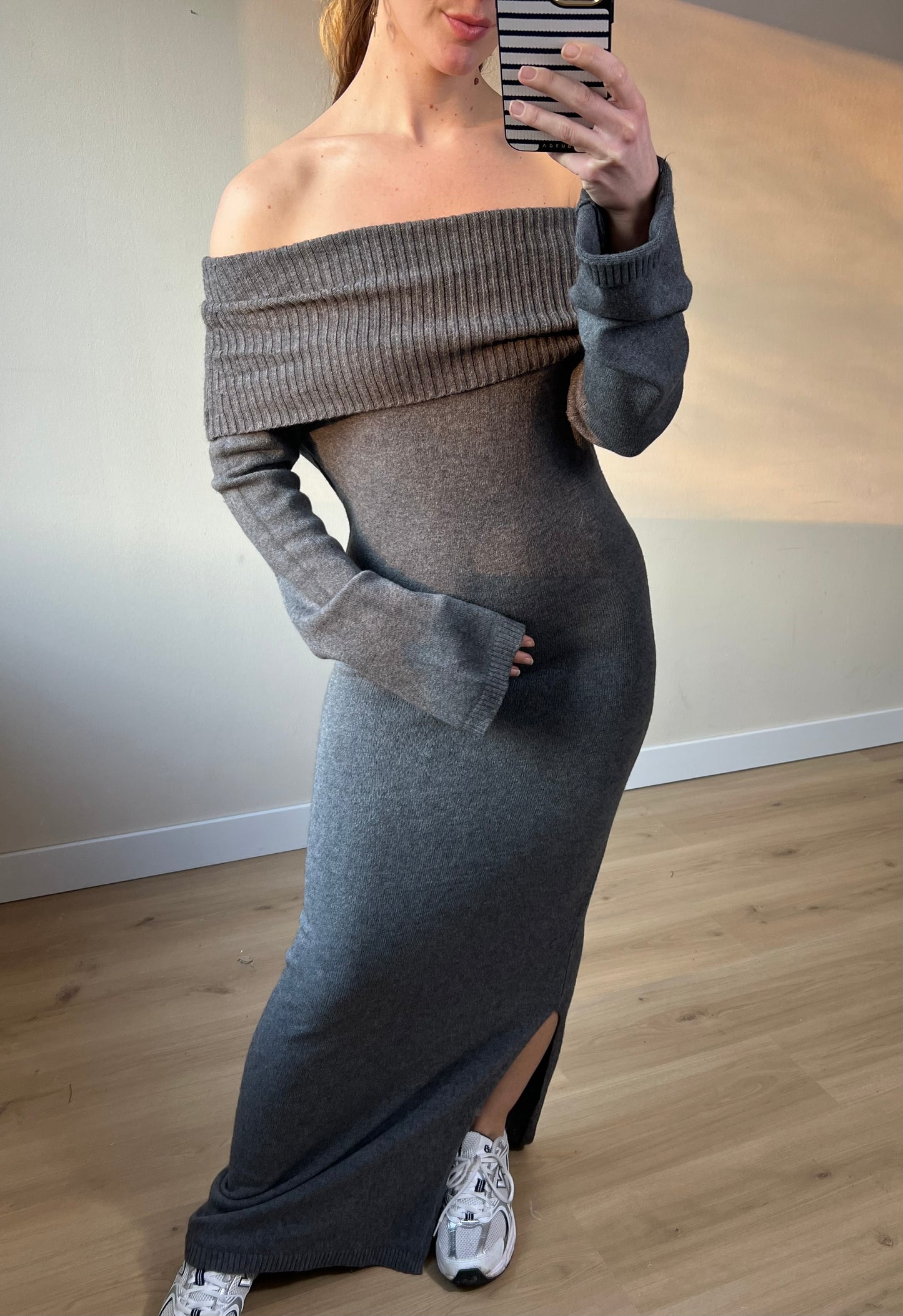 Comfy Off Shoulder Dress Grey