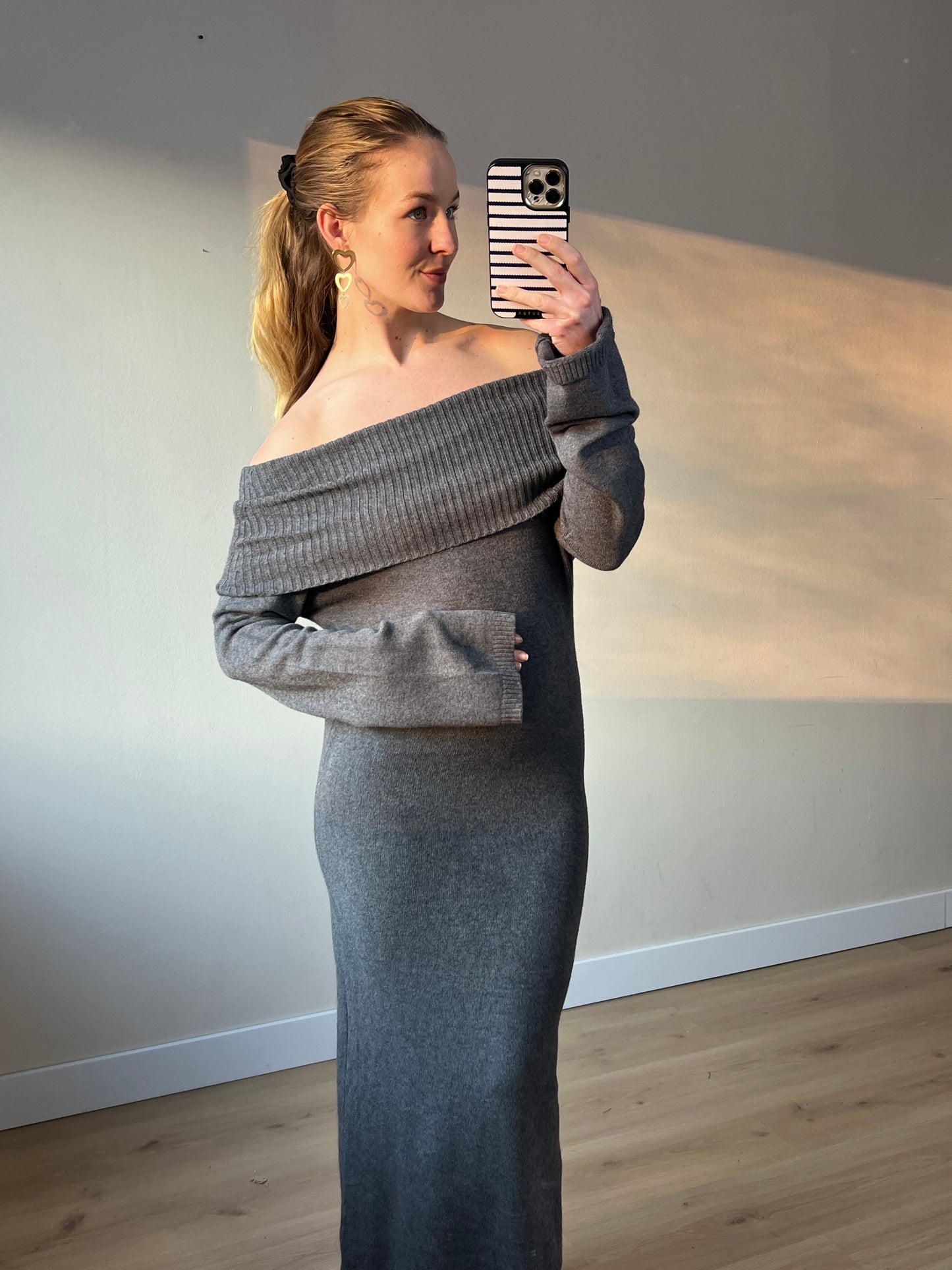 Comfy Off Shoulder Dress Grey