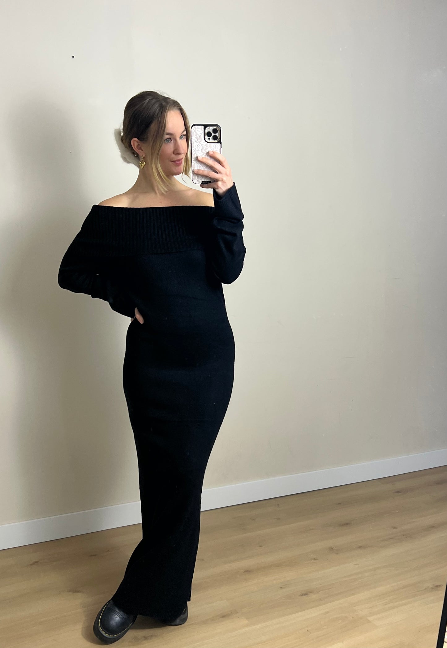 Comfy Off Shoulder Dress Black