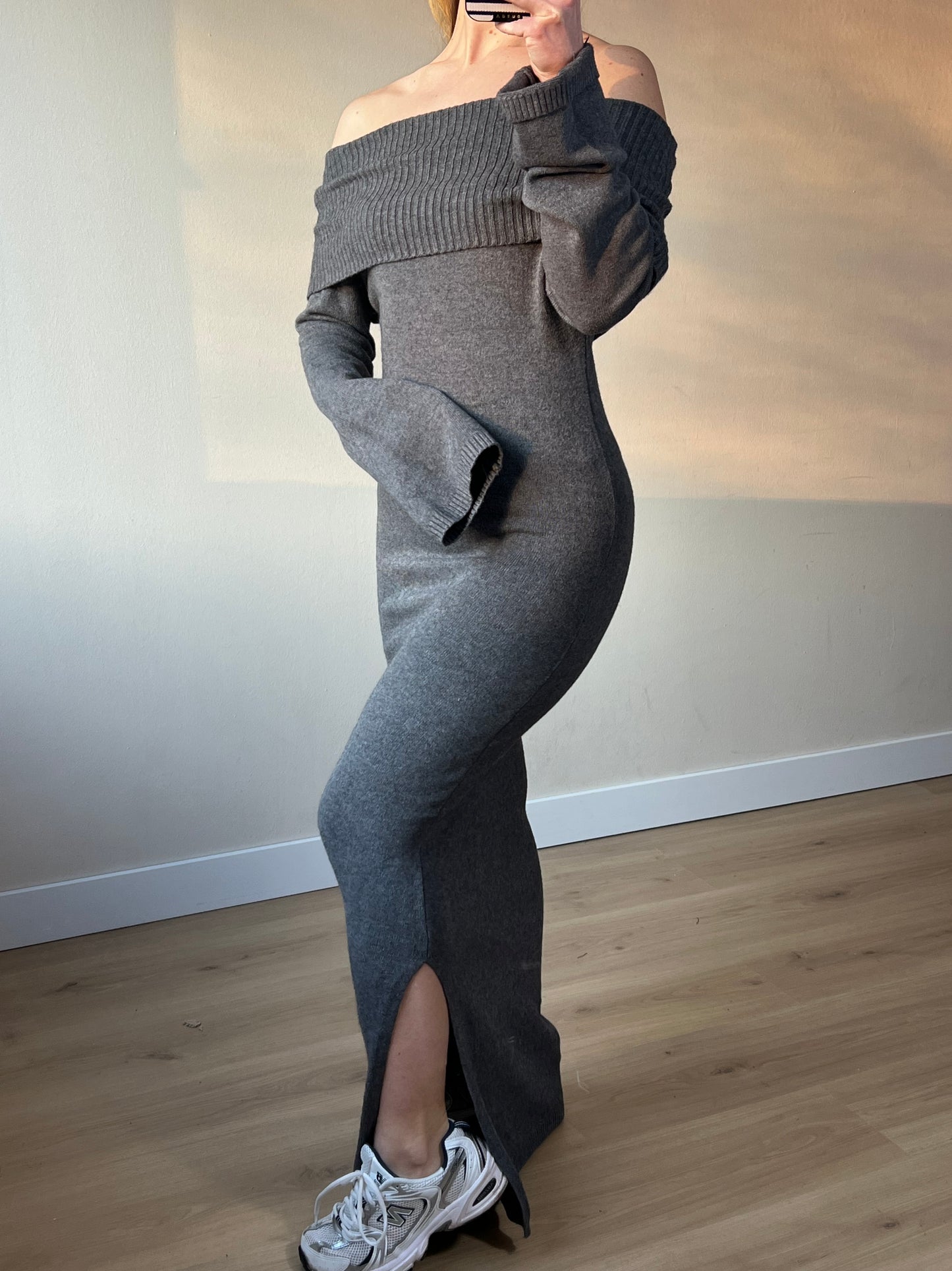 Comfy Off Shoulder Dress Grey