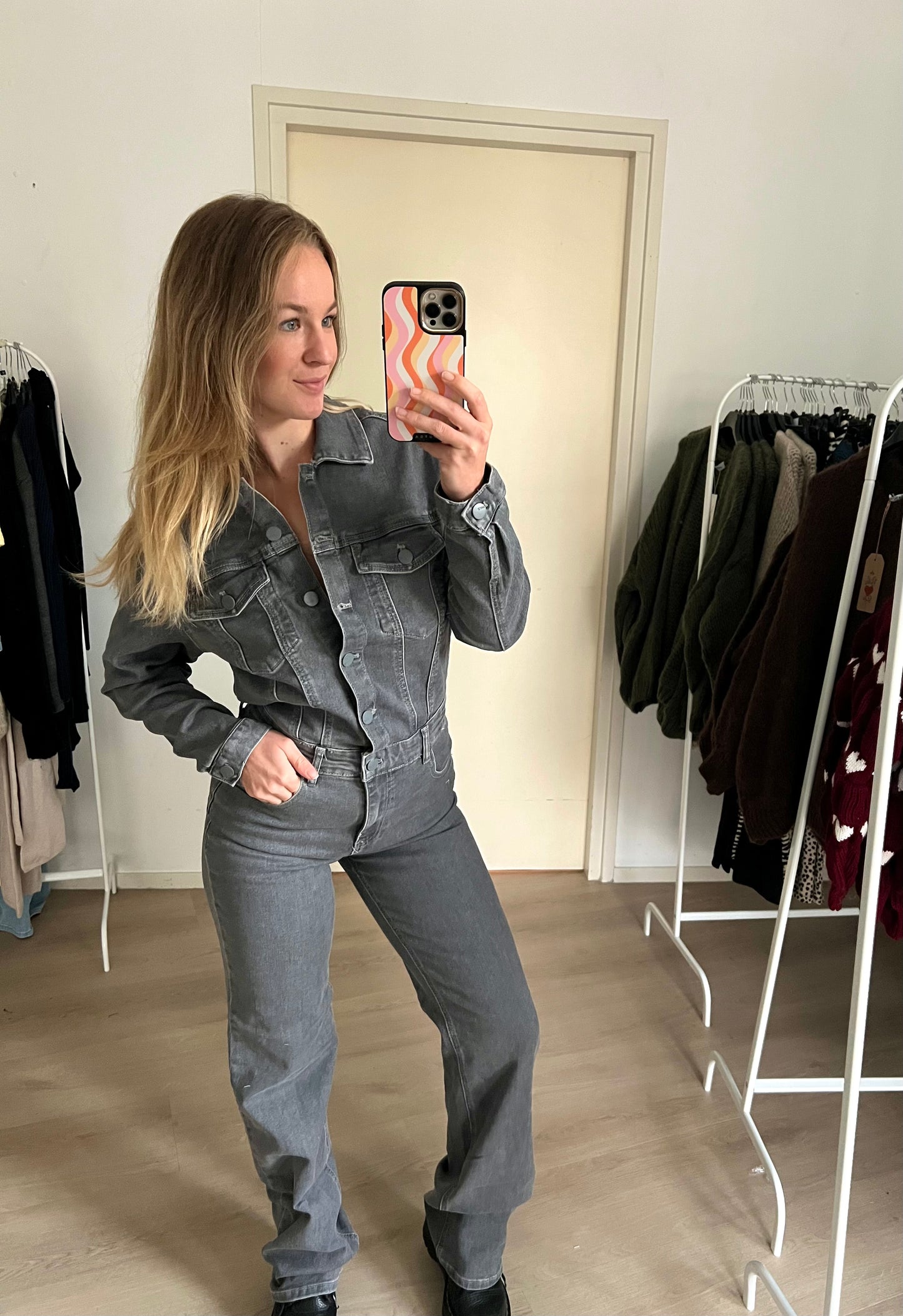 Denim Jumpsuit Stretch Grey