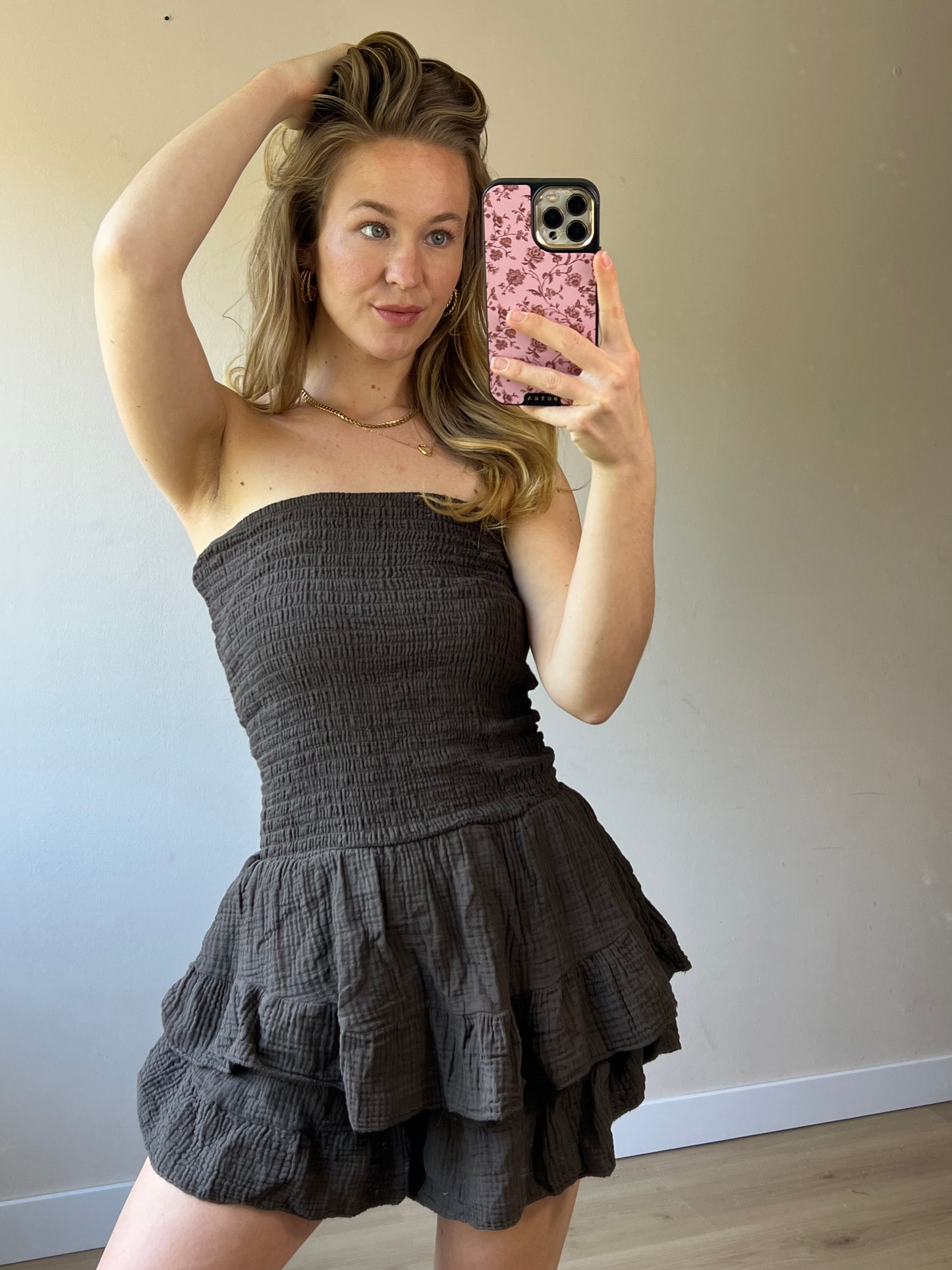 Off Shoulder Cotton Playsuit Brown