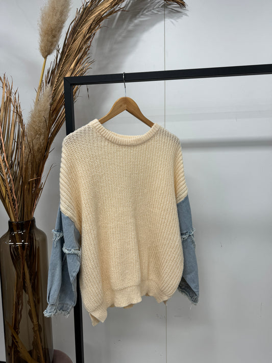 Denim Sleeve Knit Beige