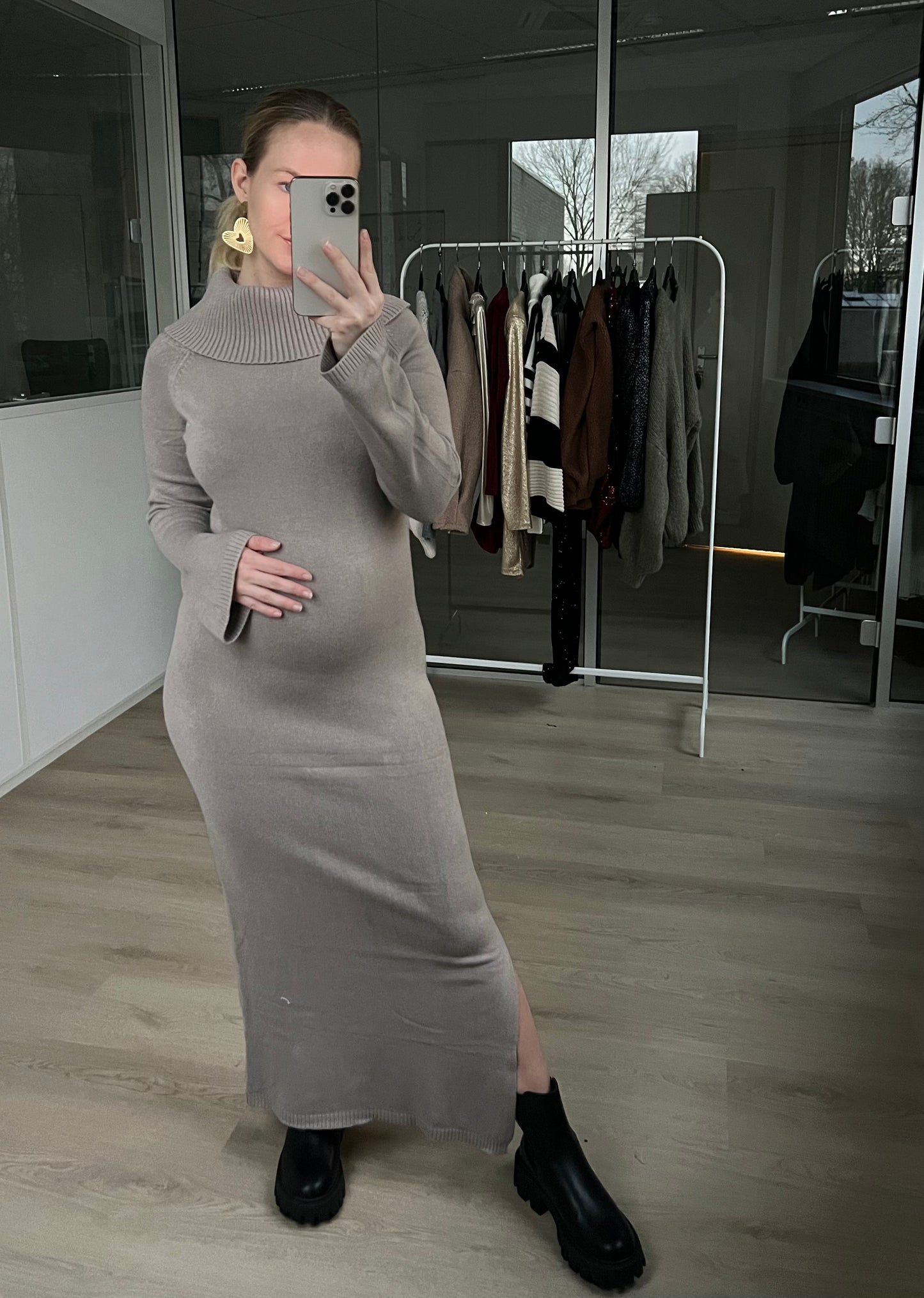 Comfy Off Shoulder Dress Taupe