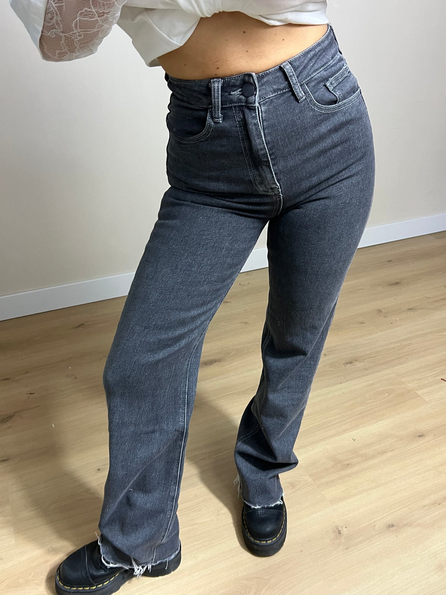 Wide Leg Jeans Stretch Grey