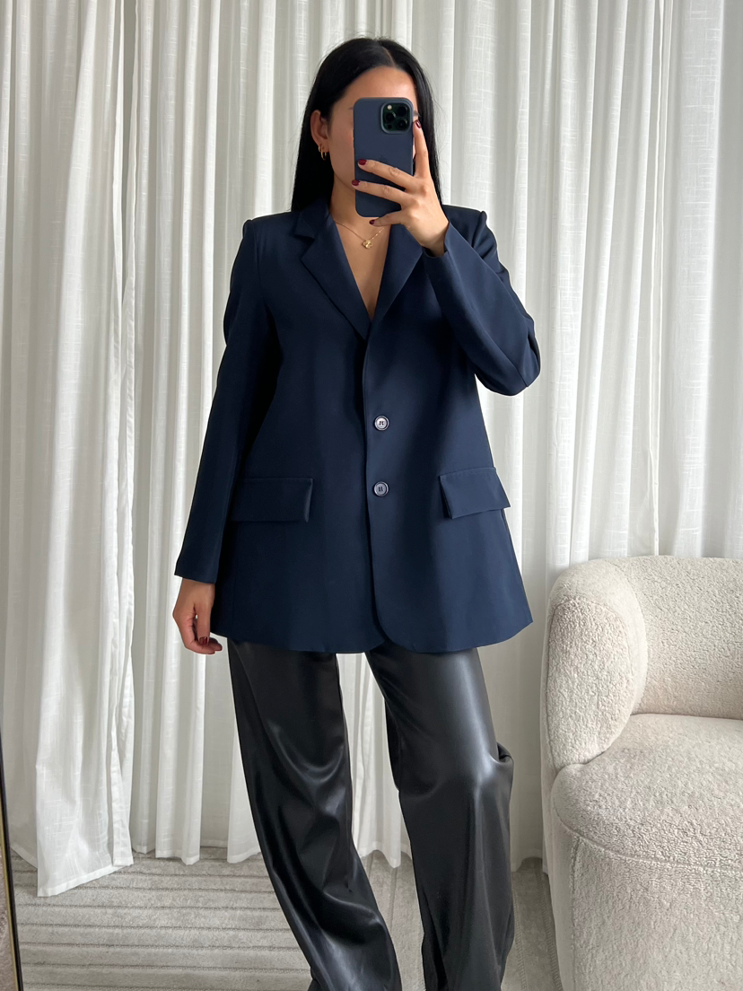 Trendy Split Blazer Navy