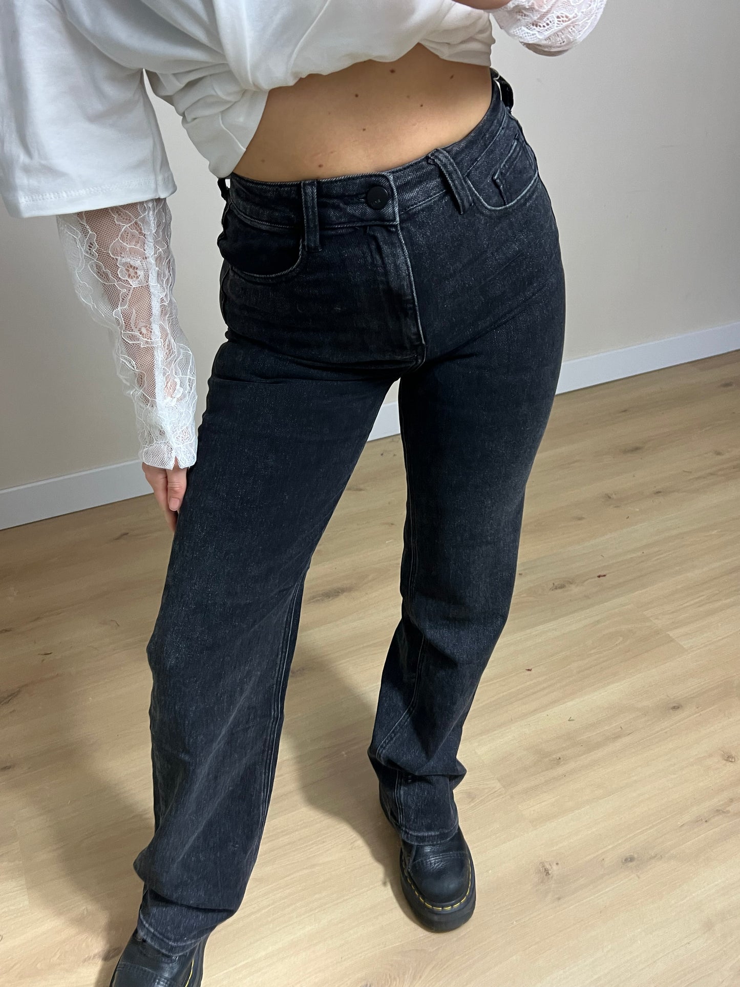 Wide Leg Jeans Stretch Black