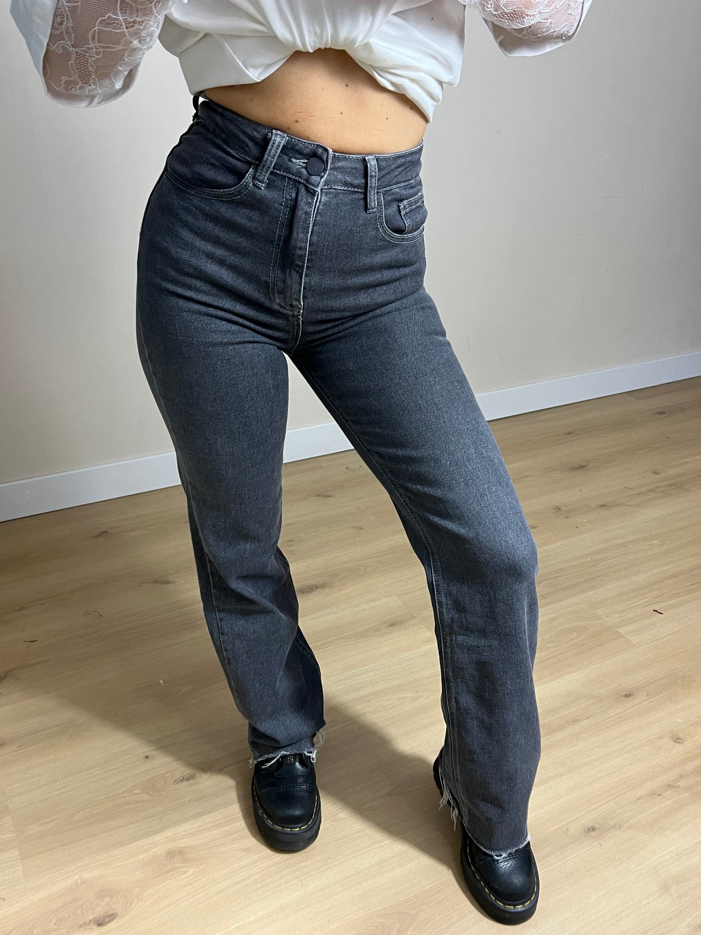 Wide Leg Jeans Stretch Grey