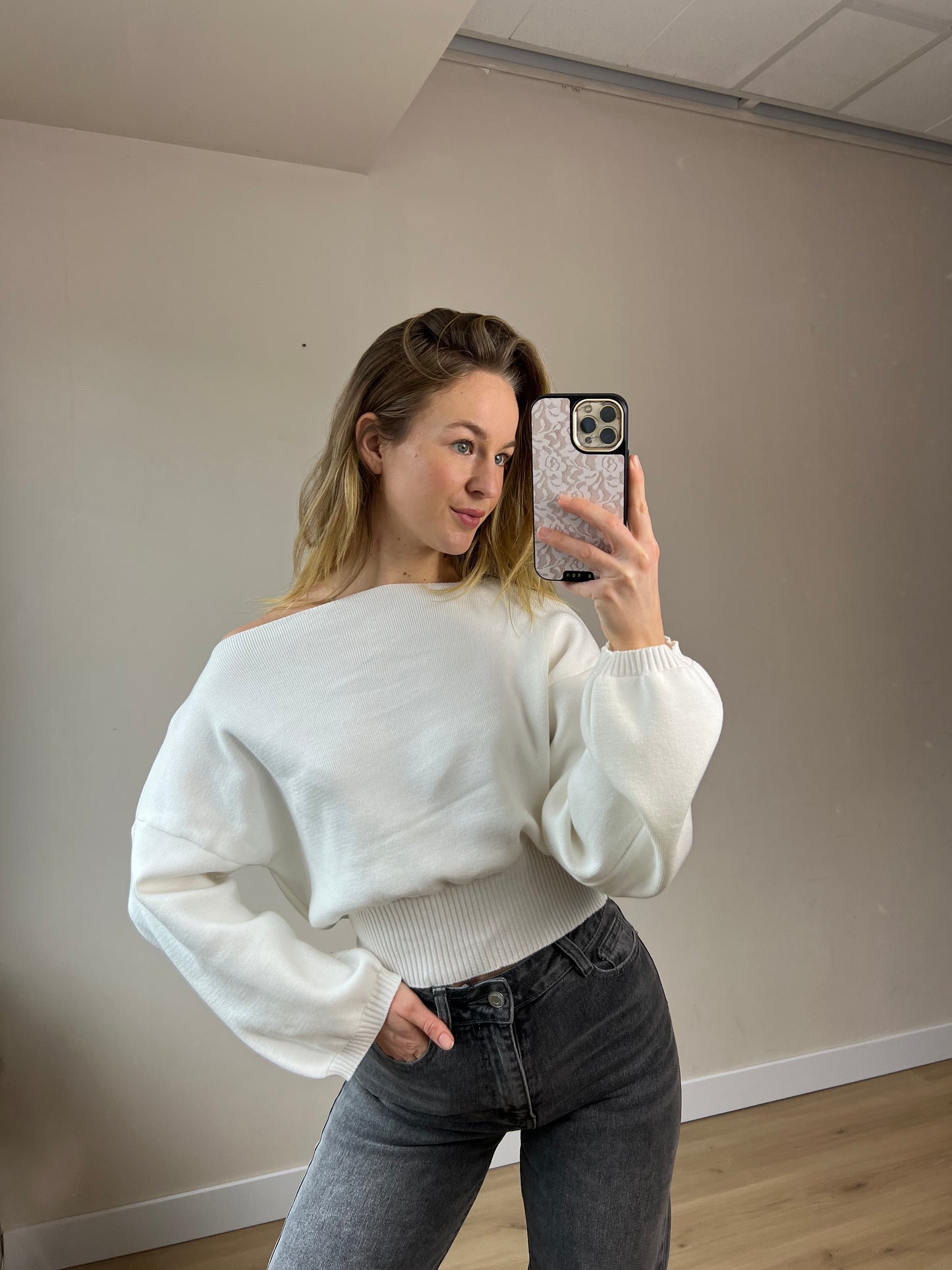 Off Shoulder Knit White