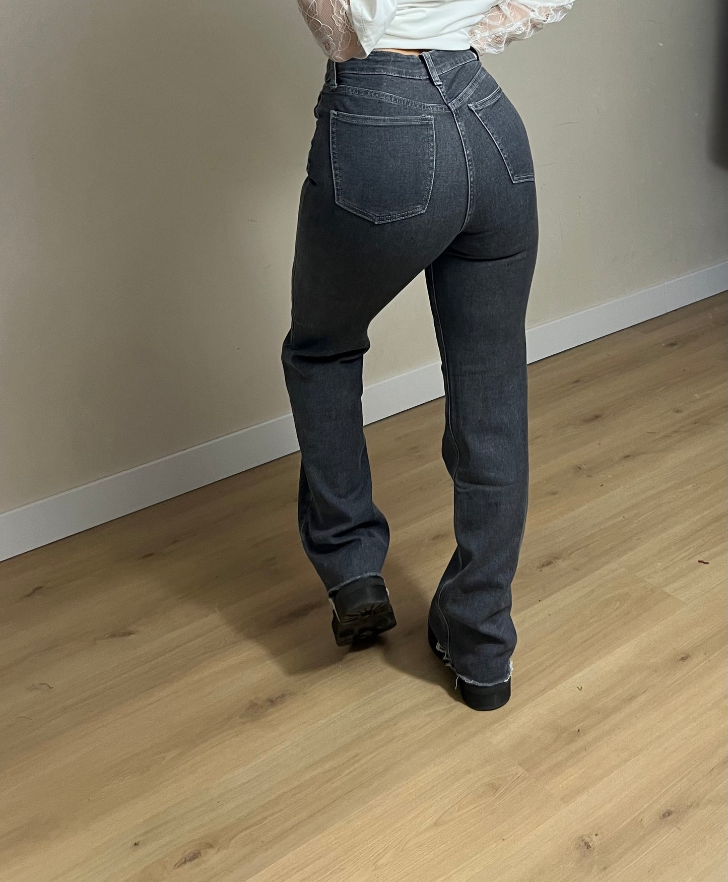 Wide Leg Jeans Stretch Grey