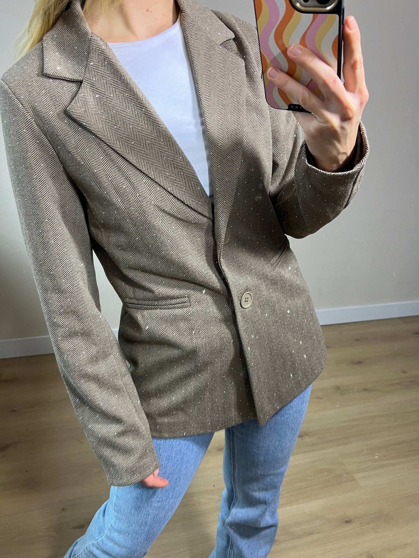 Trendy Strass Blazer Taupe