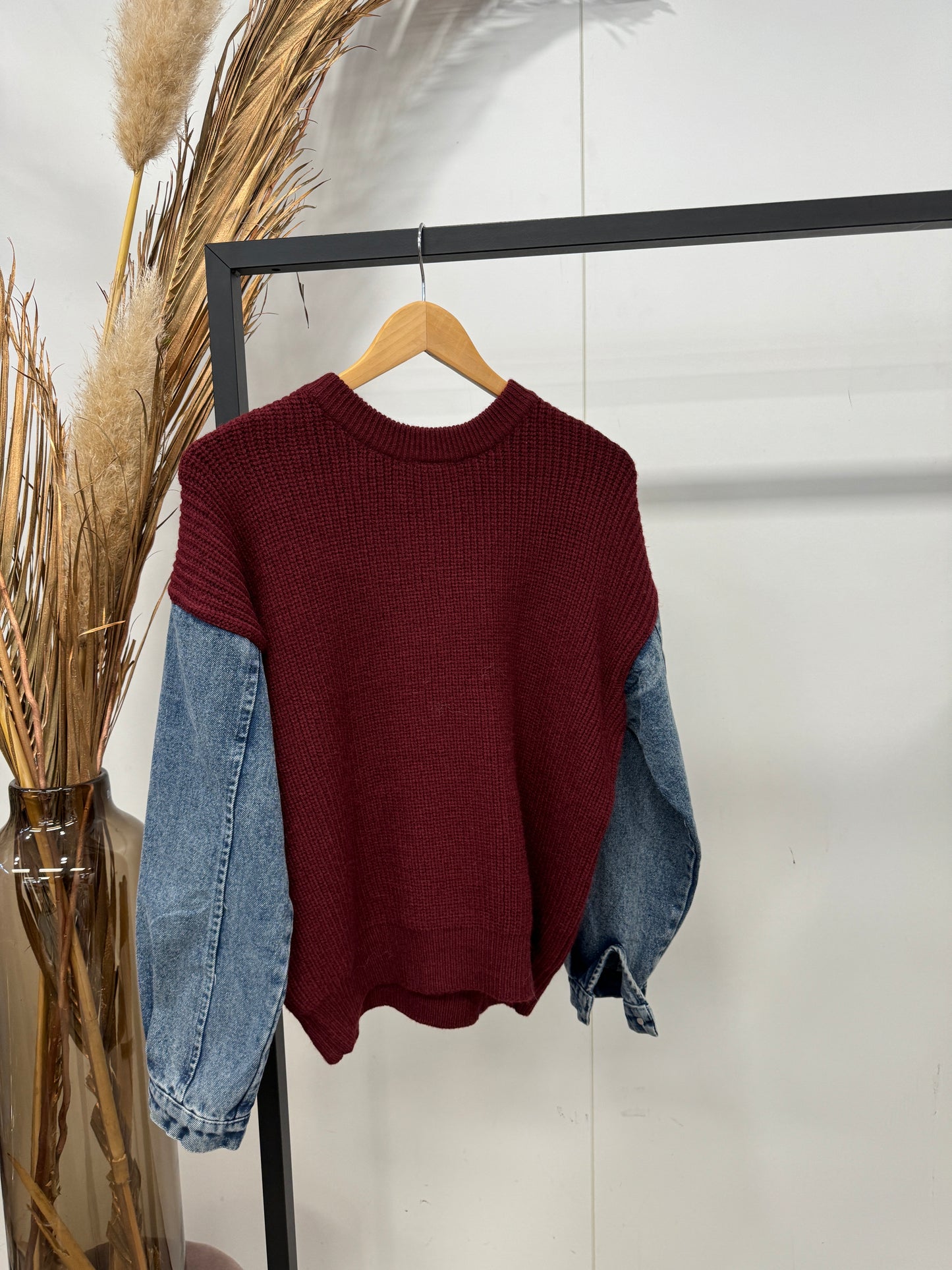 Denim Sleeve Knit Bordeaux