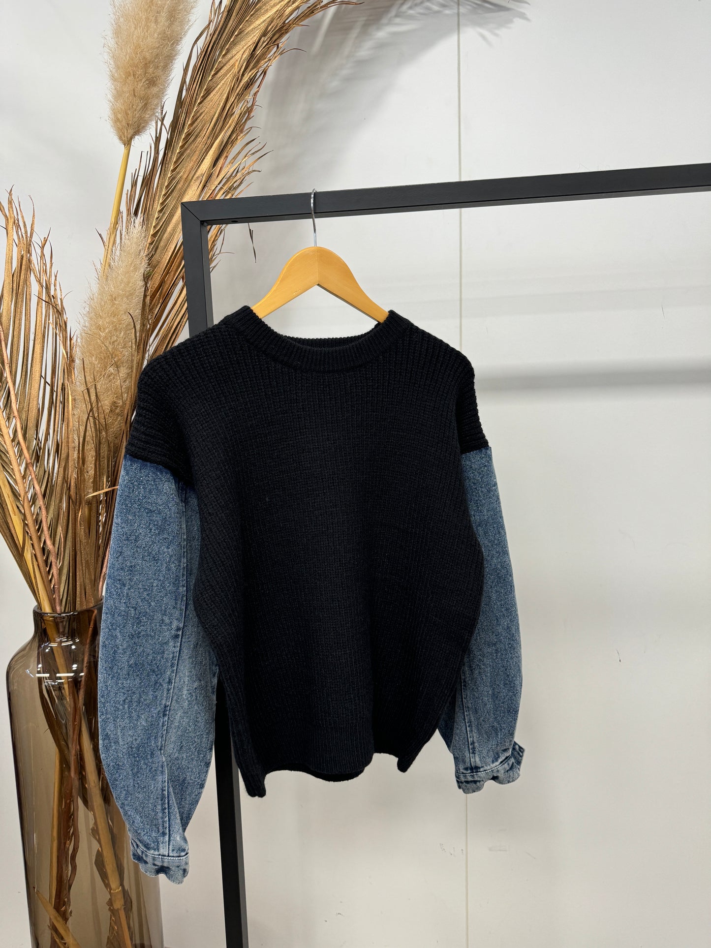 Denim Sleeve Knit Black